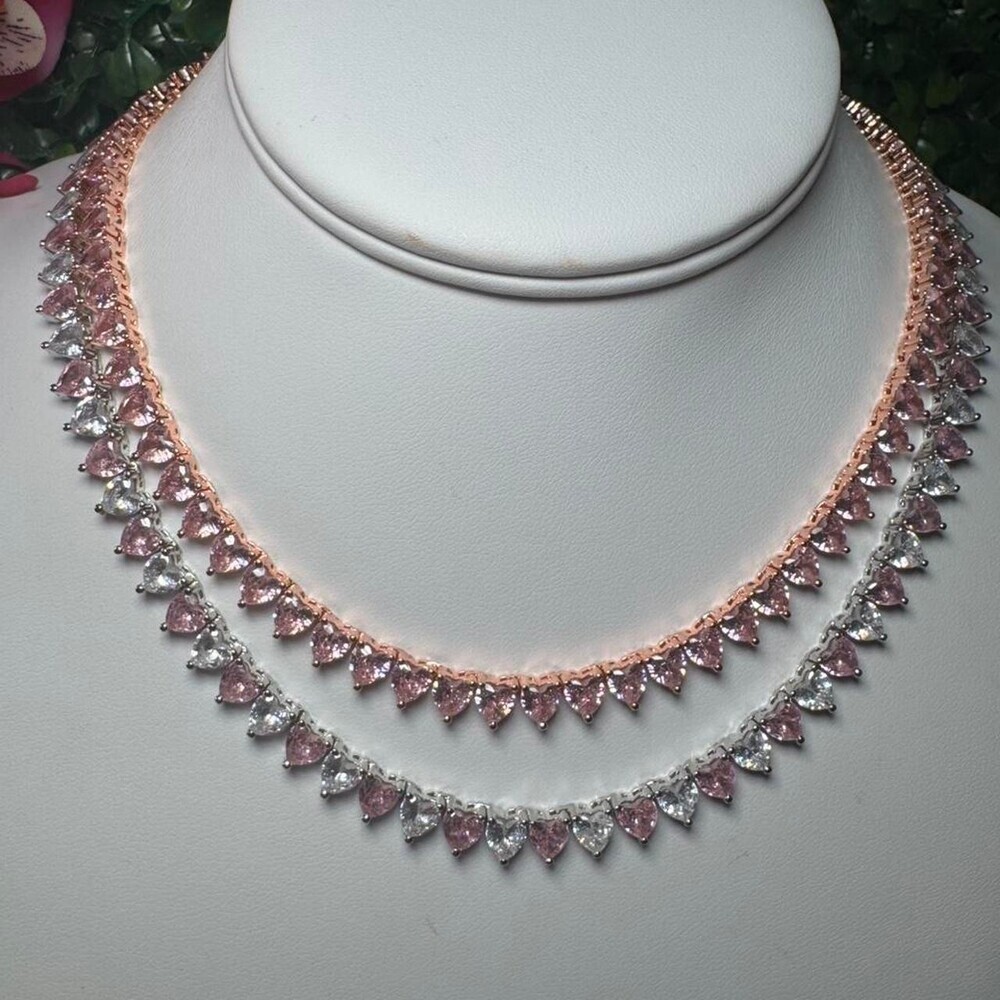 Pink And White Tennis Necklace set